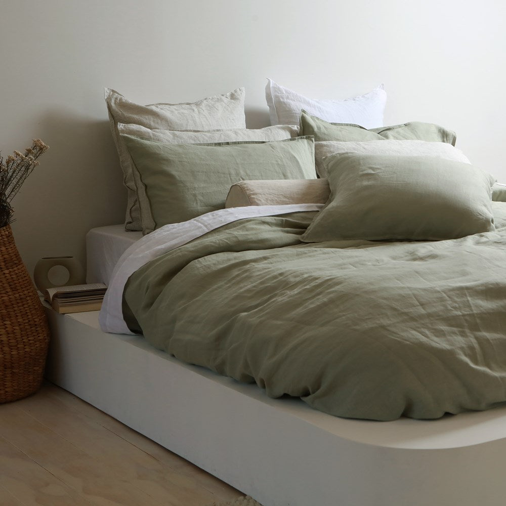 100% French Flax Linen Duvet Cover Set || Sage