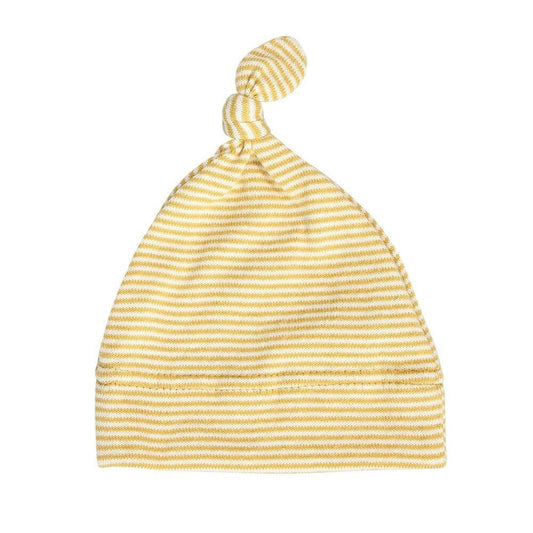 Topknot Cotton Stripe Baby Hat Mustard