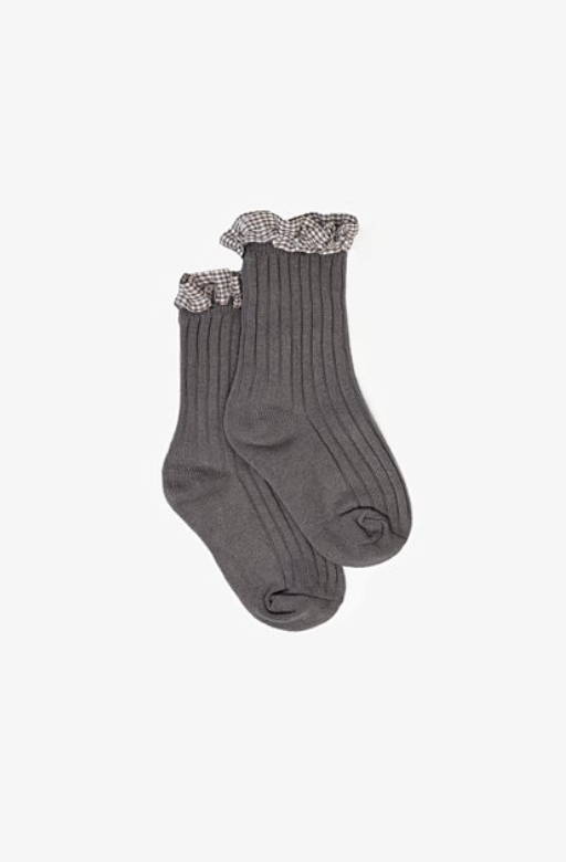 Bambino Sock | Gingham Frill Grey