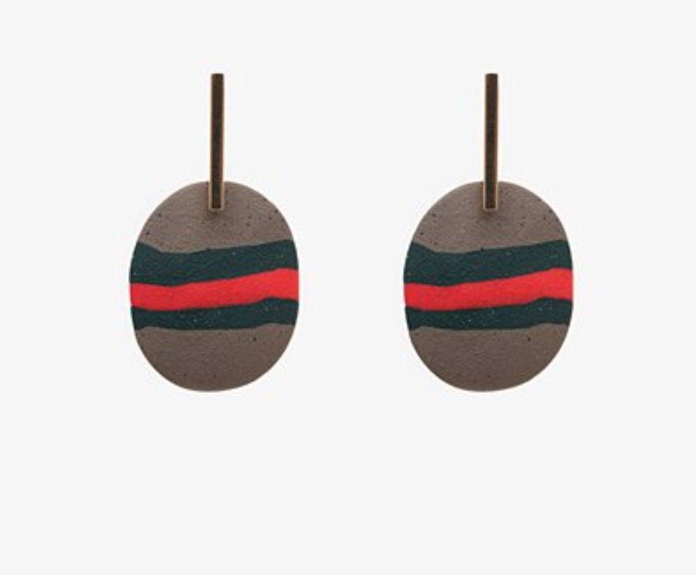 Green and Red Stripe Earring