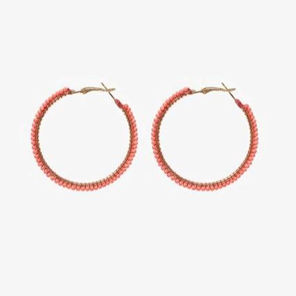 Beaded Hoop Earring | Coral