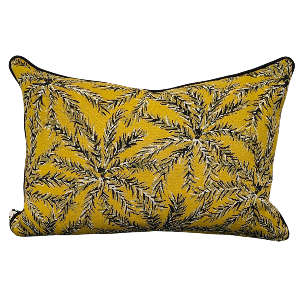 Outdoor Yellow Green Palm Piped Black 55X55 Cushion