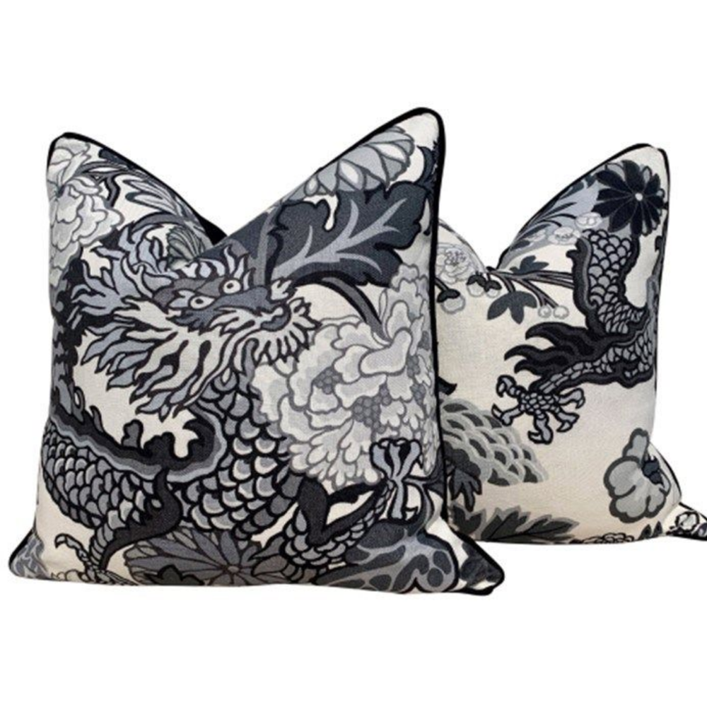 Chiang Mai Dragon Cushion Smoke Piped Back charcoal line 60x60