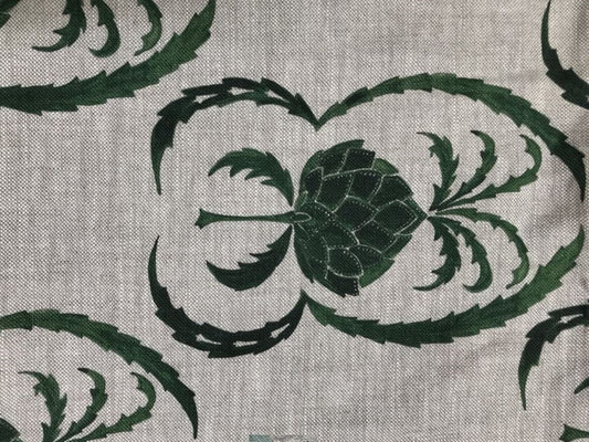 Green Thistle on linen. Piped. Plain back 60x60 cushion