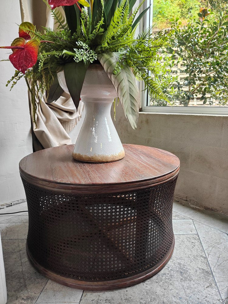 Sanur woven Rattan Coffee Table teak wood top