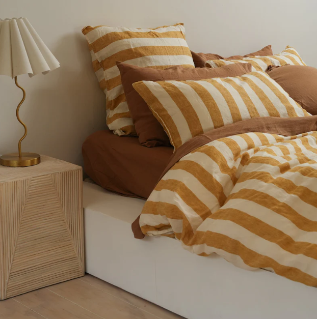 Sunflower Stripe - 100% French Flax Linen Duvet Set