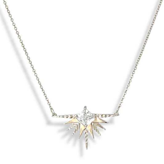 Dusting of Jewels - Solar Necklace | Platinum with White Stone