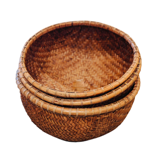 ROUND BROWN BAMBOO BASKET LGE 44.5cmD