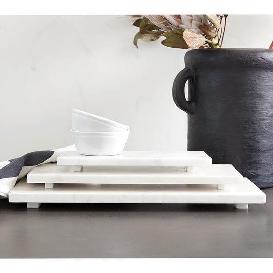 Footed White Marble Tray - MED