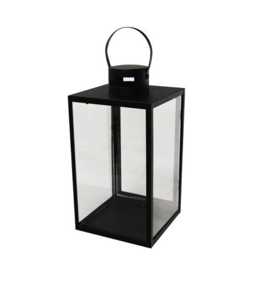 Lantern Rectangular Blk Metal and Glass 35cm