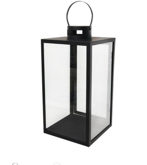 Lantern Blk Metal and Glass Rectangular 45cm