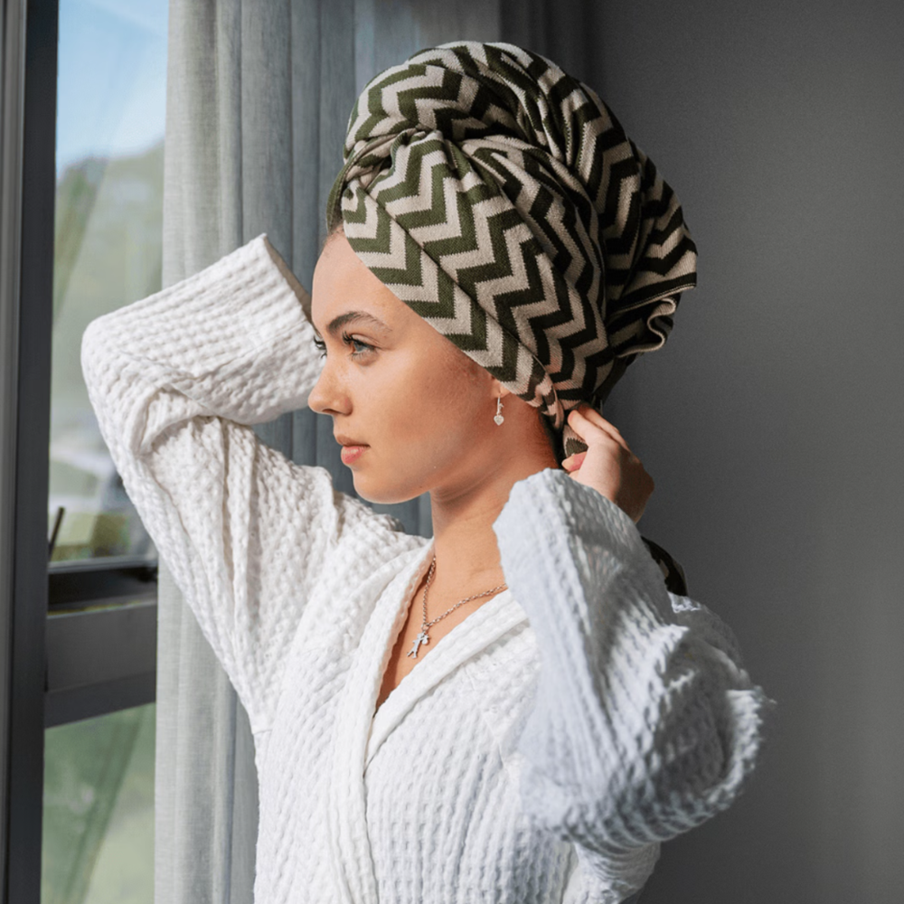 Hair, There & Everywhere Towel - Olive Chevron