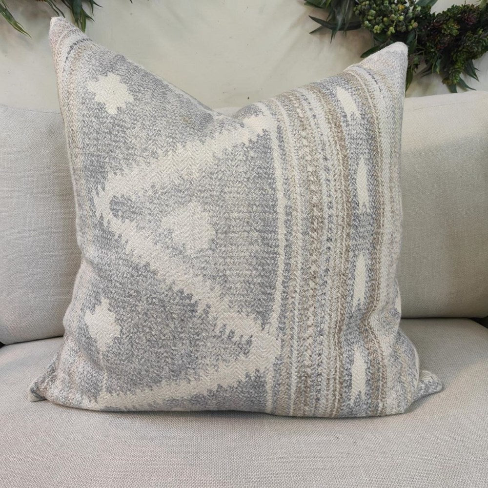 Aztec pattern soft blue and taupe 60x60