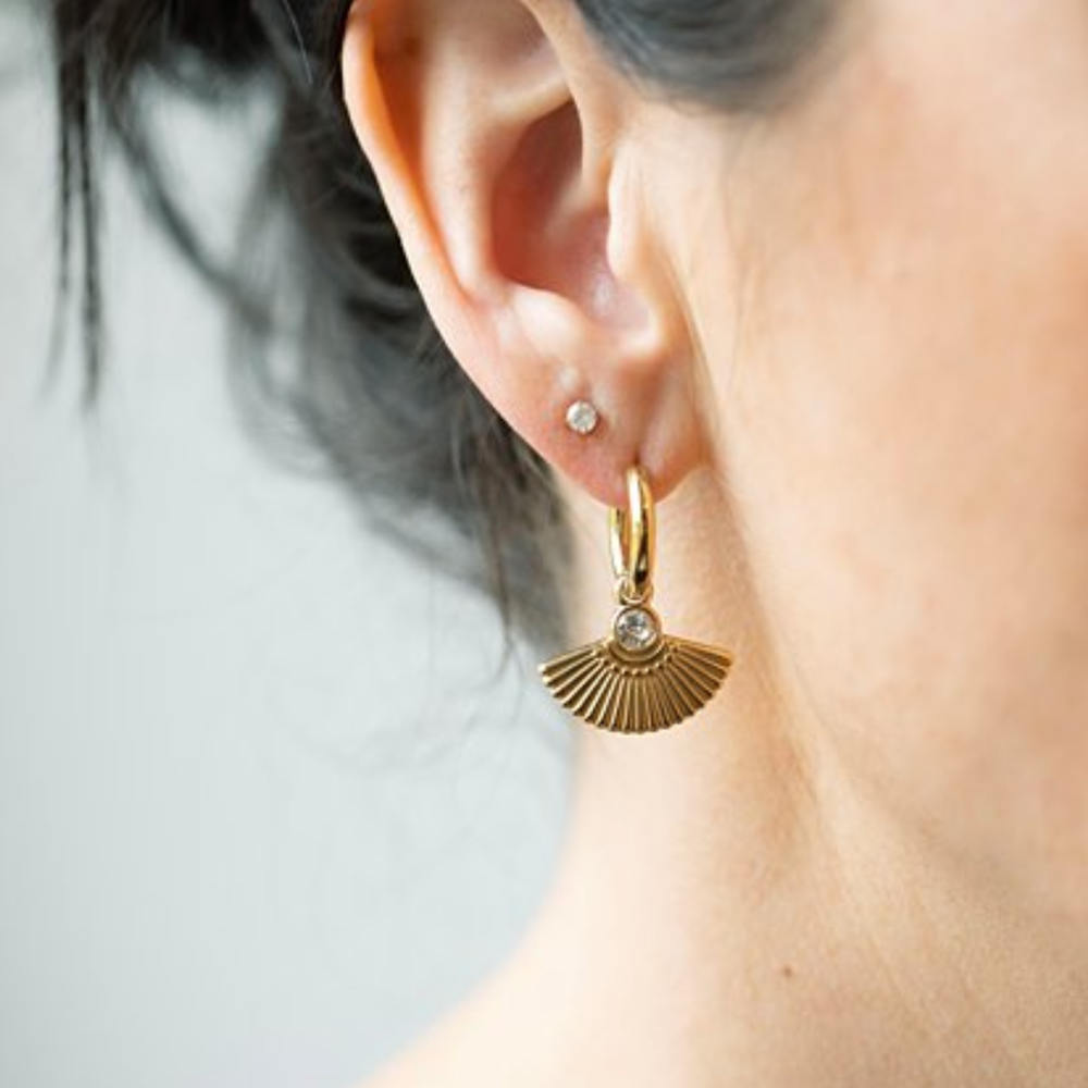 Gold Fan Huggie Earring