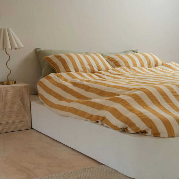 Sunflower Stripe - 100% French Flax Linen Duvet Set