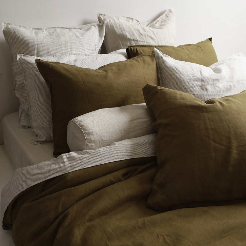 100% French Flax Linen Duvet Cover Set || Khaki