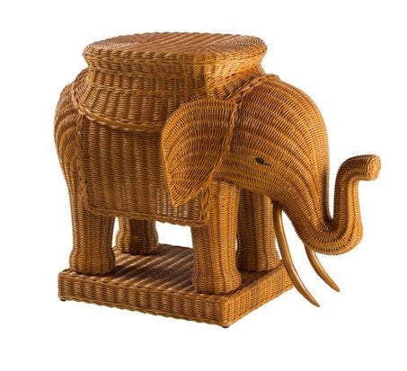 Rattan Elephant Side Table with Glass