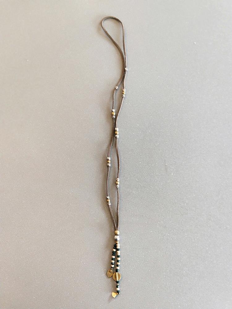 Leather with round Brass Metal Beads Single tassel