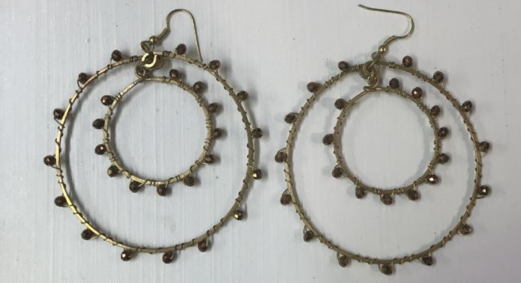 Round Double Hoop Earrings Brass