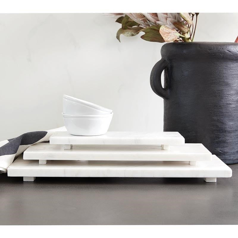 Footed White Marble Tray - LGE