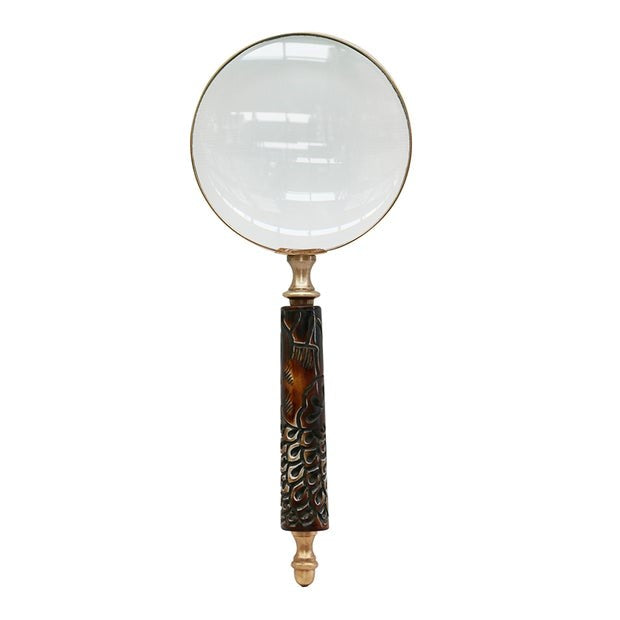 Brass Magnifying Glass with Carved Handle