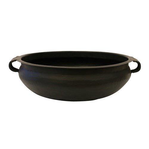 Low African double handle Metal Bowl in Black Finish 500D x 150H