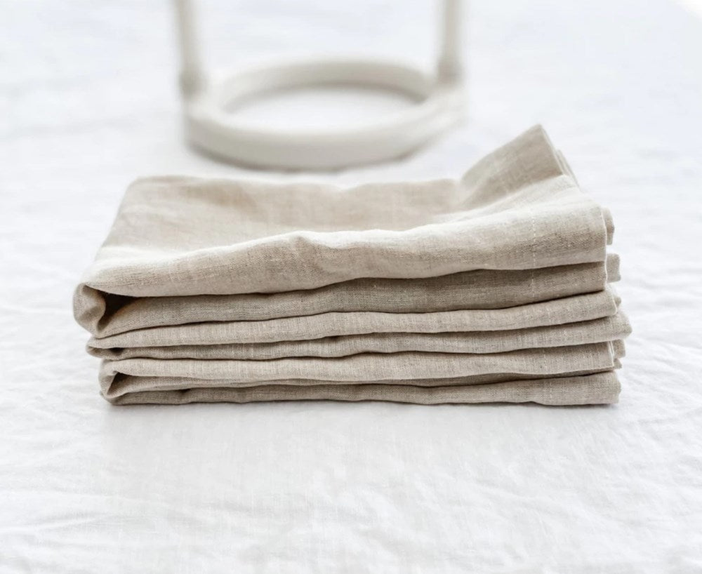 100% French Flax Linen Napkin- Set of 4 Natural Oat