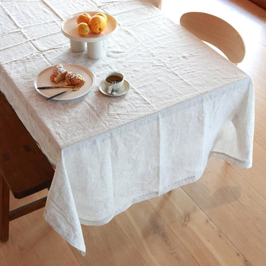 100% French Flax Linen Table Cloth Grey Stripe 150cm x 270cm